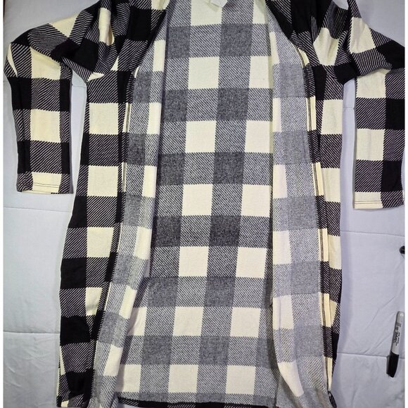 Heimish USA Open Longline Cardigan Black White Buffalo Plaid Pockets Womens Med - Picture 6 of 9